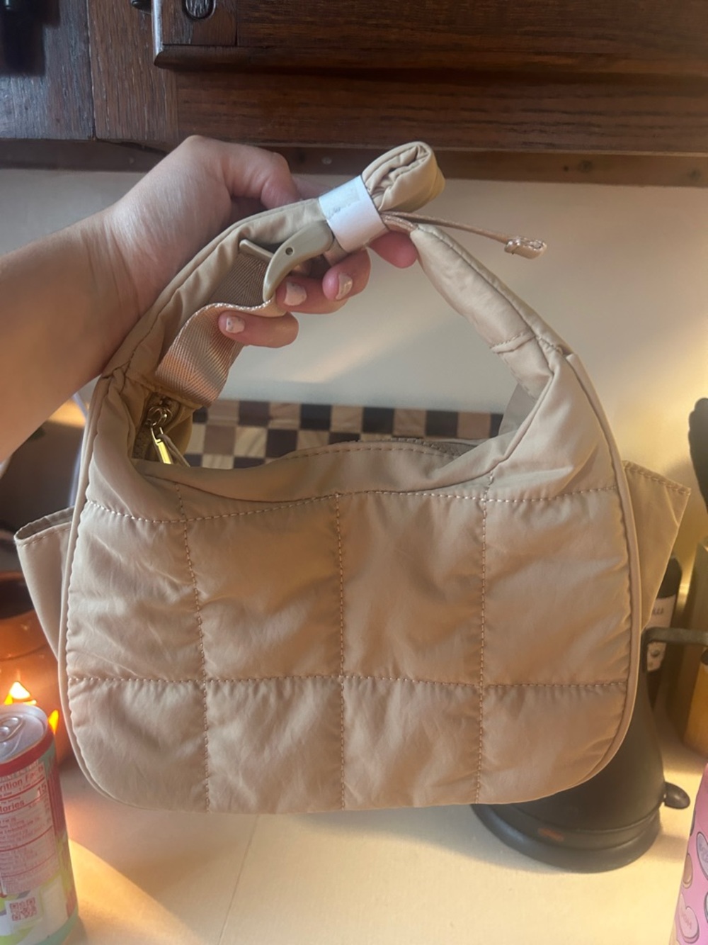 Beige Quilted Shoulder Bag